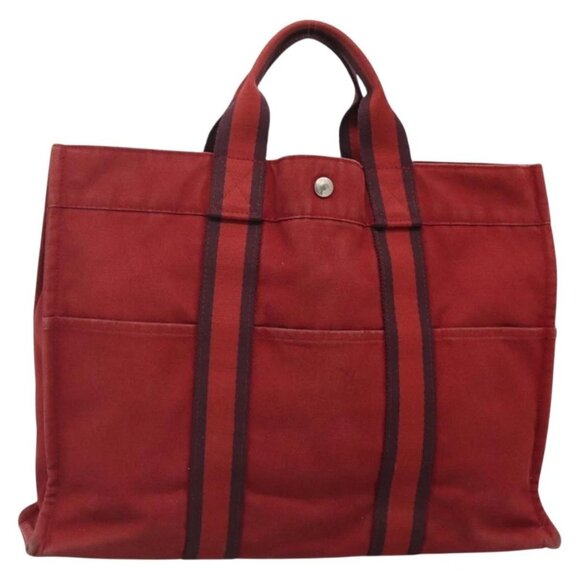 HERMES Fourre Tout MM Hand Bag Canvas Red Auth bs28928 - Picture 1 of 16